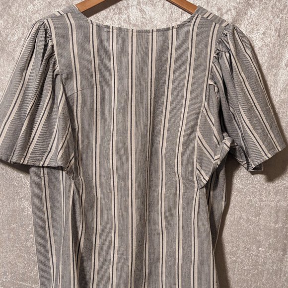 ANA Poplin V-neck Striped Blouse with Puffed Sleeves NWOT - Picture 7 of 10
